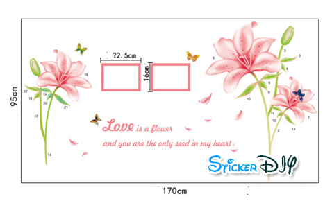Transparent wall sticker สติ๊กเกอร์ติดผนัง Love is a flower สีชมพู (กว้าง170cm.xสูง95cm.)