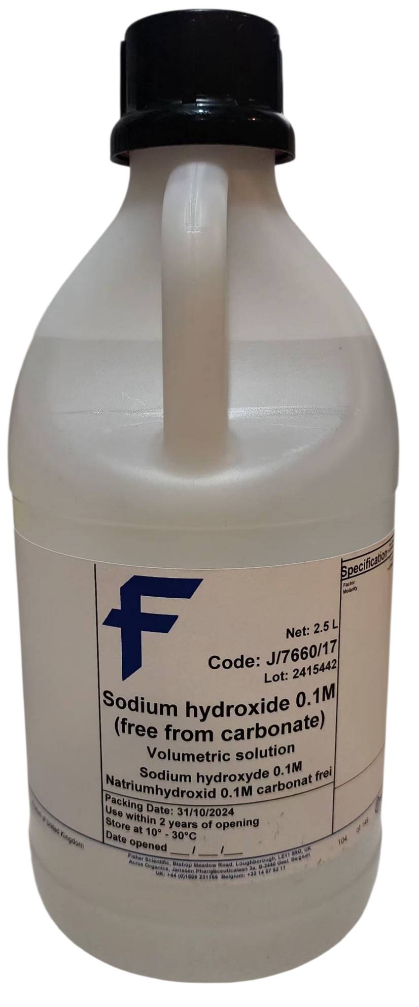 Sodium Hydroxide Solution 0.1M (0.1N), NIST Traceable รหัส J/7660/17 ยี่ห้อ Fisher Chemical