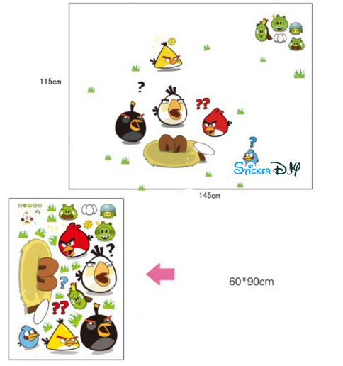 Transparent wall sticker สติ๊กเกอร์ติดผนัง Angry Bird (กว้าง145cm.xสูง115cm.)