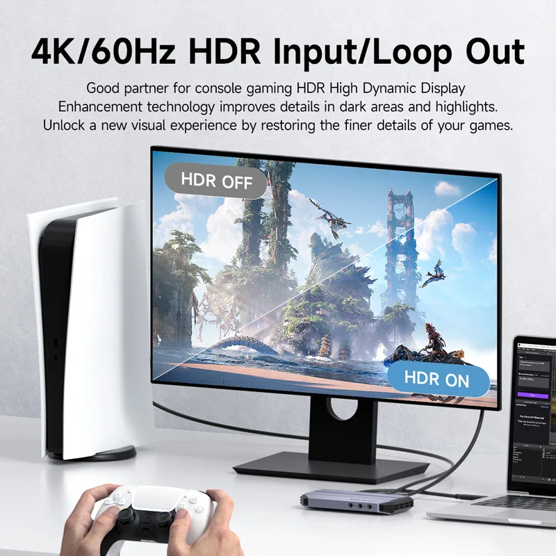 Hagibis THB05 การ์ดจับภาพวิดีโอ4K @ 60Hz, 4K 60FPS HDR vrr RGB passthrough Pd 100W สำหรับ PS5/4 Xbox สวิตช์พีซี