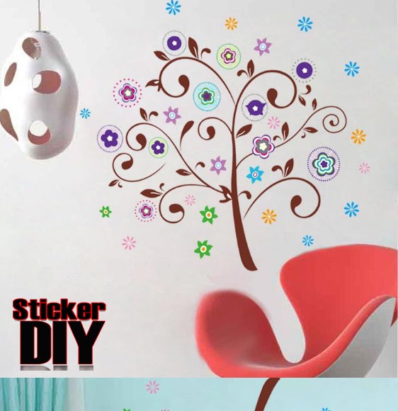 Transparent Wall Sticker สติ๊กเกอร์ติดผนัง Colorful Romantic (กว้าง100cm.xสูง100cm.)