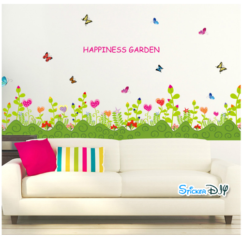 Transparent Wall Sticker สติ๊กเกอร์ติดผนังแต่งขอบ HAPPINESS GARDEN (กว้าง136cm.xสูง42cm.)