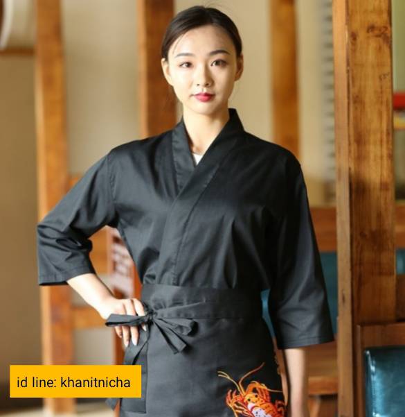 ชุดพนักงานเสริฟร้านอาหารญี่ปุ่น ชุดฟอร์มพนักงานร้านอาหารญี่ปุ่น เกาหลี สีกรม สีขาว สีดำ สีแดง