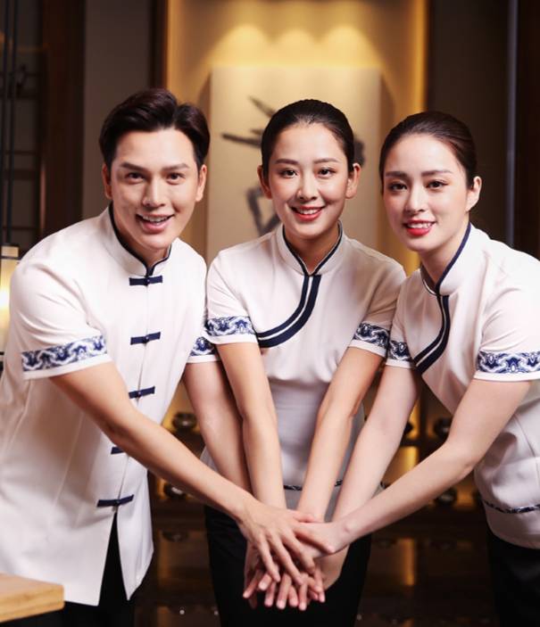 ชุดพนักงานร้านอาหารจีนสไตล์โมเดิร์น ชุดฟอร์มพนักงานต้อนรับ ชุดพนักงานเสริฟ