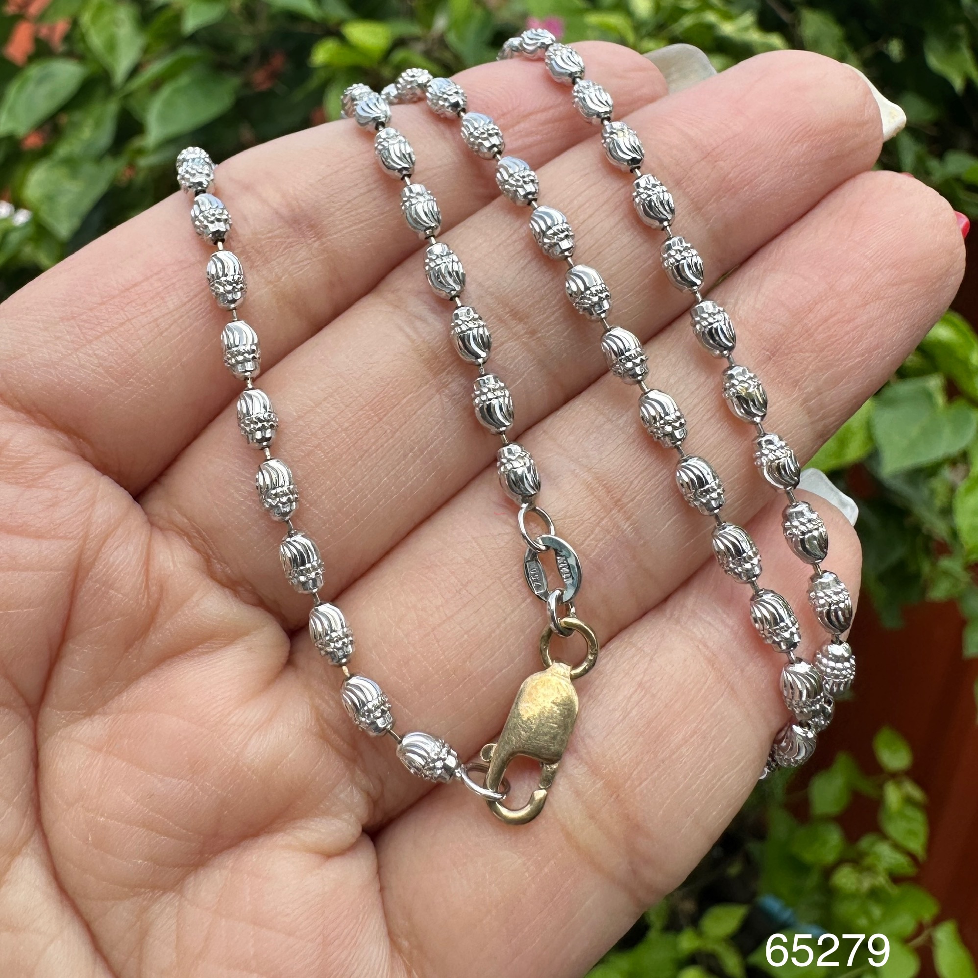 รหัส 65279 สร้อยคอ อิตาลี750 ทอง18K ลายเม็ดกลมไข่ปลา ตัดลาย รอบเส้น ความยาว 23 นิ้ว นน. 15.50 g