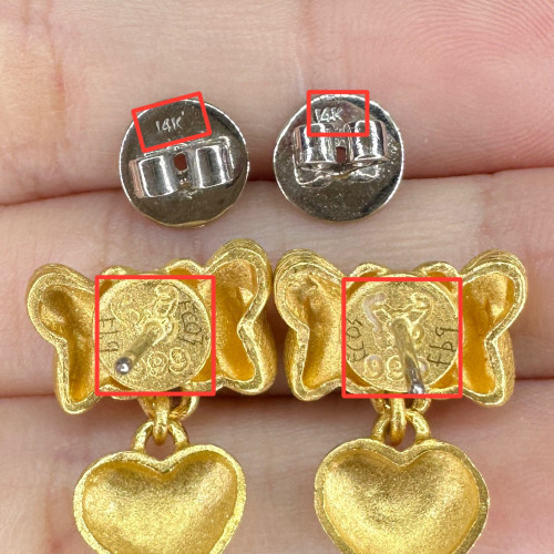 รหัส 63979 ต่างหู Gold Master ทอง24K ลายโบว์ หัวใจ ตุ้งติ้ง แป้นทอง14K นน. 10.79 g