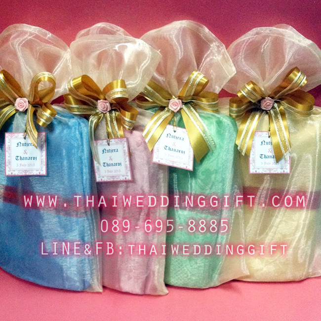 ของรับไหว้ ผ้าแพรจัดชุด แพ็คผ้าแก้ว พร้อมป้ายชื่อ