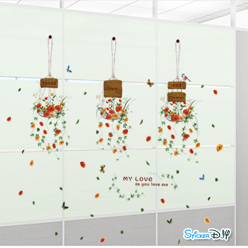 Transparent wall sticker สติ๊กเกอร์ติดผนัง กระถางต้นไม้ห้อย MY LOVE (กว้าง130cm.xสูง105cm.)