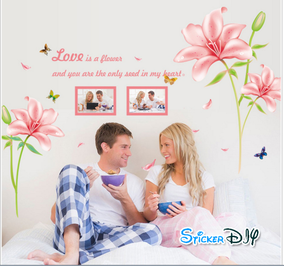 Transparent wall sticker สติ๊กเกอร์ติดผนัง Love is a flower สีชมพู (กว้าง170cm.xสูง95cm.)