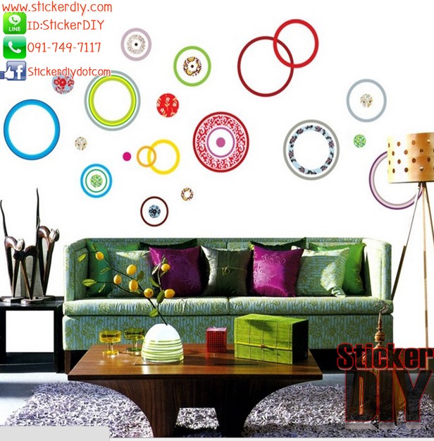 Transparent Wall Sticker สติ๊กเกอร์ติดผนัง Color Circle Art (กว้าง215cm.xสูง95cm.)