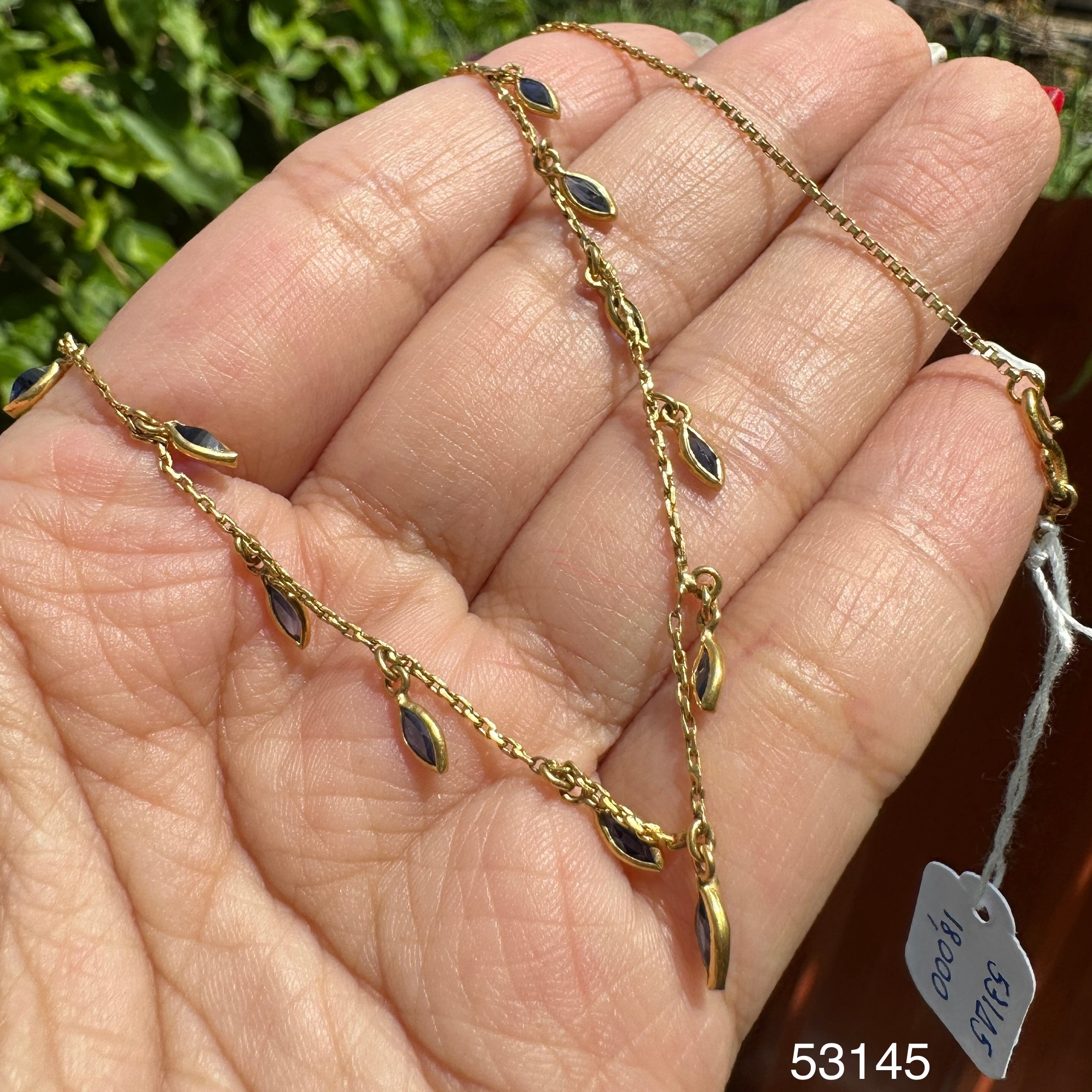 รหัส 53145 สร้อยคอ ไพลิน เจียร เม็ดแตง ระย้า ตุ้งติ้ง ทอง90 งานสวยมาก นน. 5.18 g