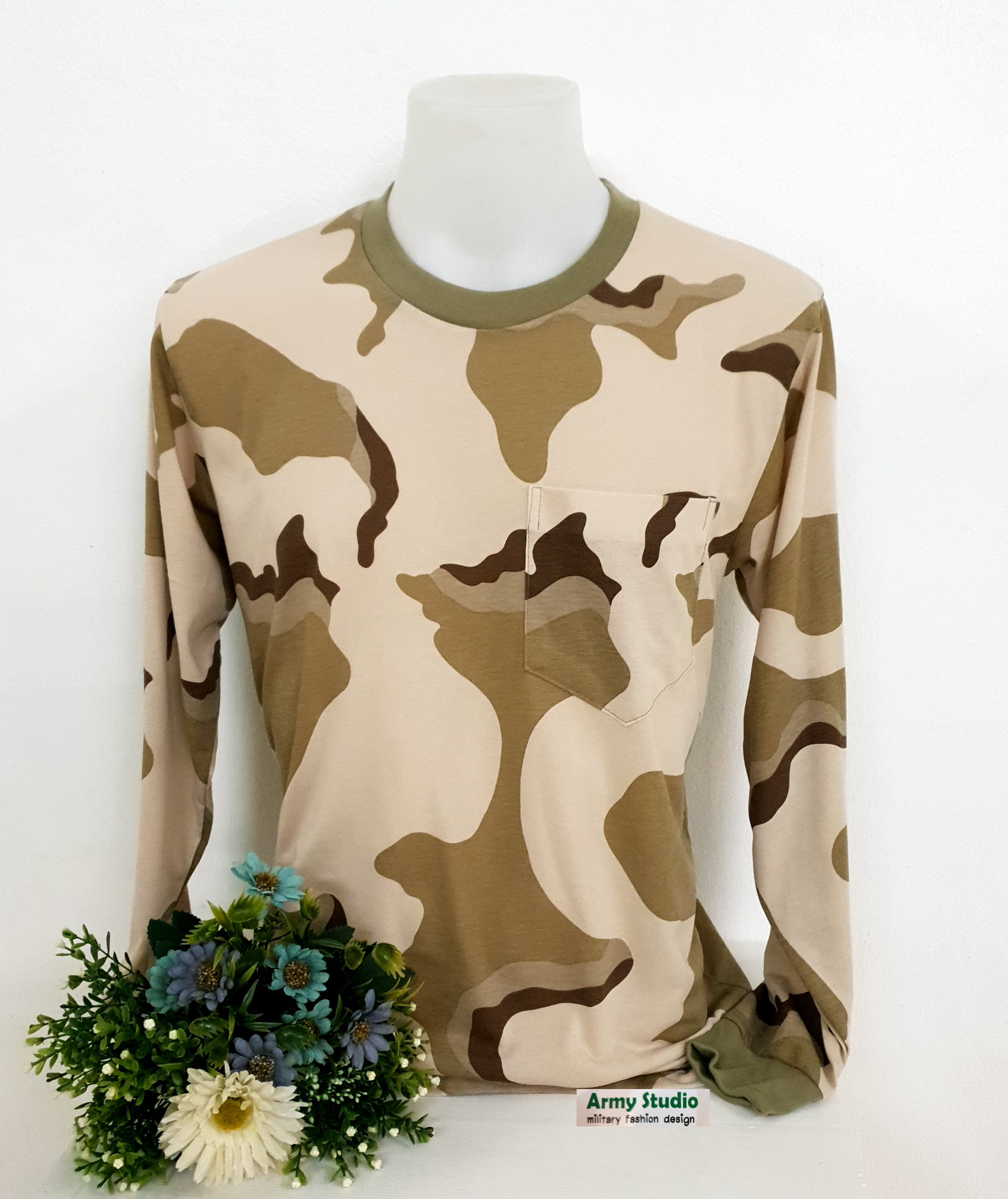 เสื้อยืดคอกลมแขนยาวลายพราง มีกระเป๋า ใส่แล้วไม่พรางตัวอย่างเี่ยว พรางหุ่นก้อได้ ใส่ได้ทั้งผู้ชายผู้หญิง งานไทยคุณภาพพร้อมส่ง