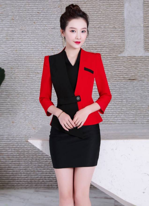 ชุดคลินิกความงาม ชุดพนักงานต้อนรับโรงแรม ชุดกระโปรงสูท