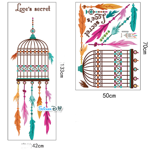 Transparent wall sticker สติ๊กเกอร์ติดผนัง Dreamcatcher กรงนกดักฝัน SK7054 (กว้าง42cm.xสูง133cm.)