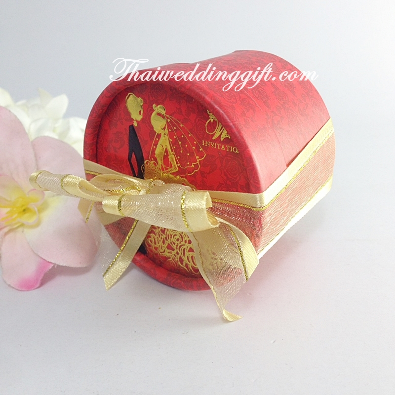 กล่องกระดาษกลมใส่ของ คละสี ผูกโบว์พร้อมป้ายช่ื่อ