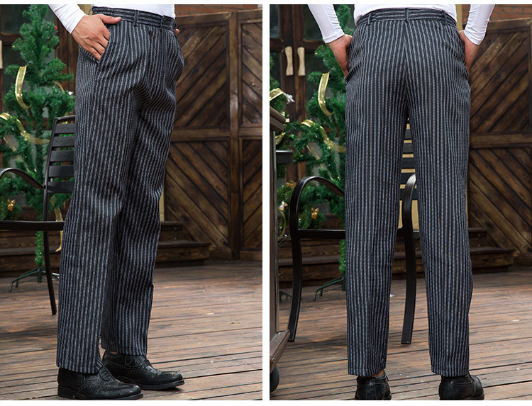 กางเกงทำงานผู้ชาย กางเกงขายาวทรงตรง กางเกงทำงานพนักงานเสิร์ฟในครัว กางเกงขายาวลายทางขาวดำ