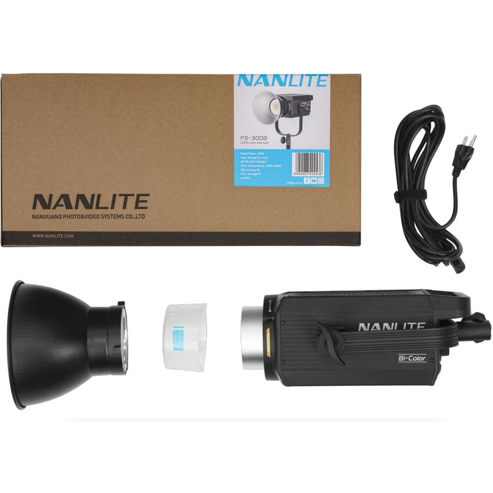 Nanlite FS-300B *ของแท้รับประกันศูนย์* ไฟ LED Bi-Color Monolight, Bluetooth, 5600K, CRI/TLCI: 96/97, ฟรี!! Reflector, สายไฟ