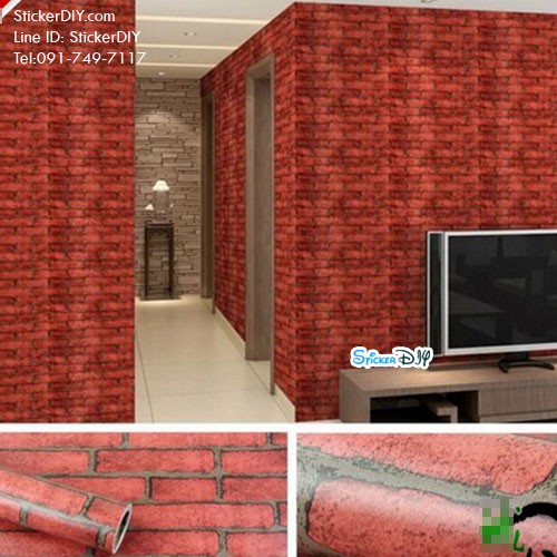 (หน้ากว้าง122cm.xยาว5m.) Wallpaper sticker วอลเปเปอร์แบบกาวในตัว ลายอิฐแดง