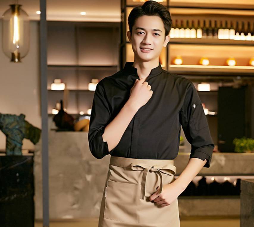 ชุดพนักงานเสริฟร้านกาแฟ ชุดพนักงานร้านอาหาร สีน้ำตาล สีแดง สีดำ