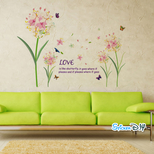 Transparent wall sticker สติ๊กเกอร์ติดผนัง ดอกลิลลี่ "Like abutterfly" (กว้าง90cm.xสูง60cm.)