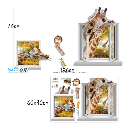 Wall sticker สติ๊กเกอร์ติดผนังสามมิติ 3D Giraffe XL8318 (กว้าง126cm.xสูง74cm.)