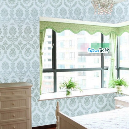 (กว้าง45cm.xยาว10m.)Wallpaper sticker วอลเปเปอร์แบบกาวในตัว ลายหลุยส์ สไตล์R สีขาว