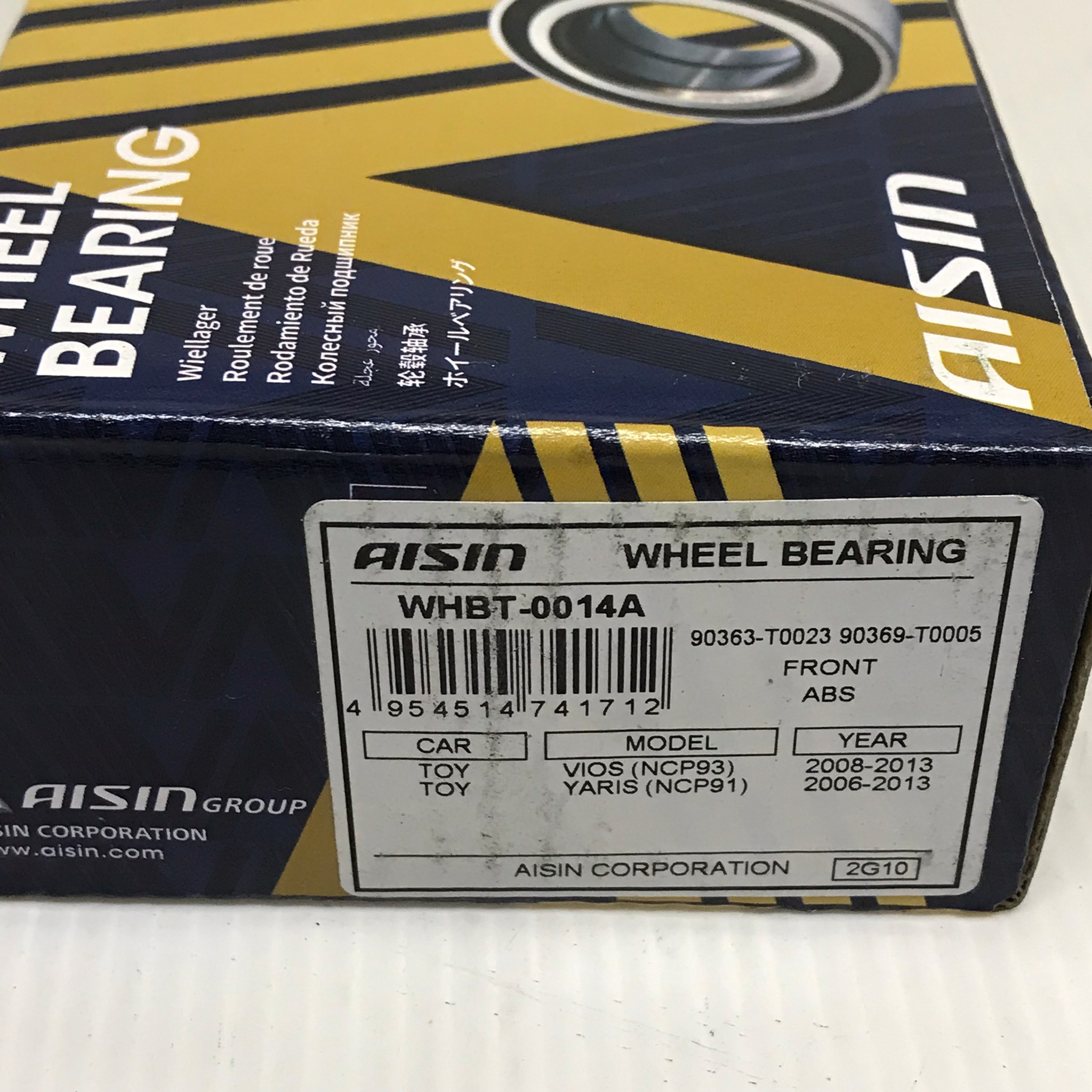 ลูกปืนล้อหน้า TOYOTA NEW VIOS / YARIS ปี 07-12 / โตโยต้า วีออส ยาริส / ขนาด 40x75x39 / เบอร์ WHBT-0014A / ยี่ห้อ AISIN (wheel bearing front)