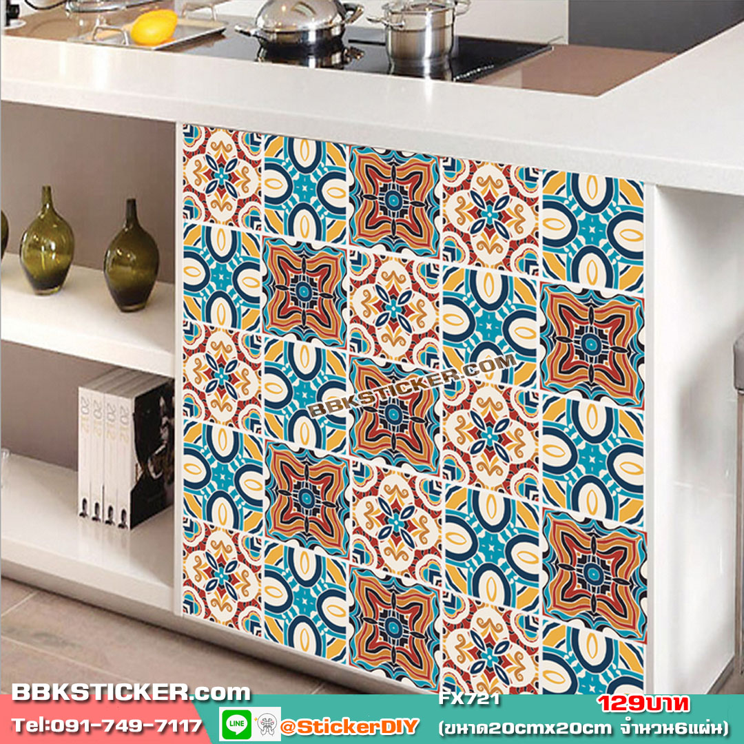 Transparent wall sticker สติ๊กเกอร์ติดผนังกันน้ำกันน้ำมัน 3D ลายกระเบื้อง FX721 (ขนาด20cmx20cm จำนวน6แผ่น)