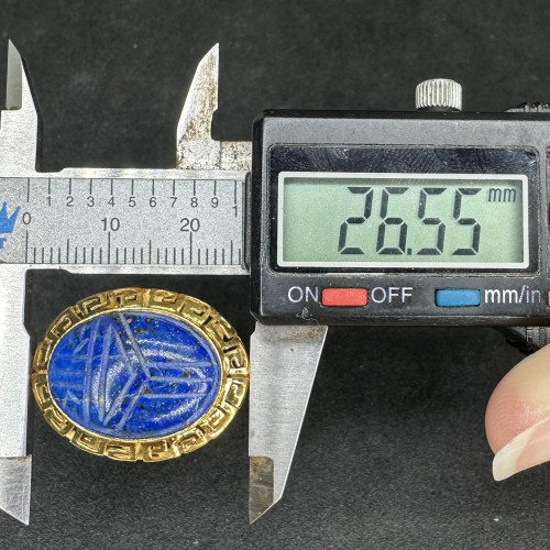 รหัส 55256 แหวน หินลาพิส ฉลุลาย ทอง90 งานเก่า หลุดจำนำ นน. 9.04 g