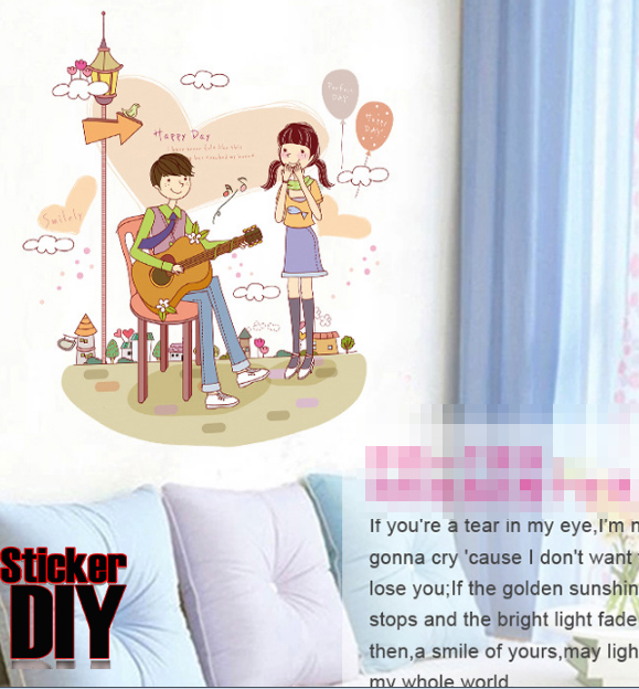 Transparent Wall Sticker สติ๊กเกอร์ติดผนัง Happy Day (กว้าง50cm.xสูง56cm.)