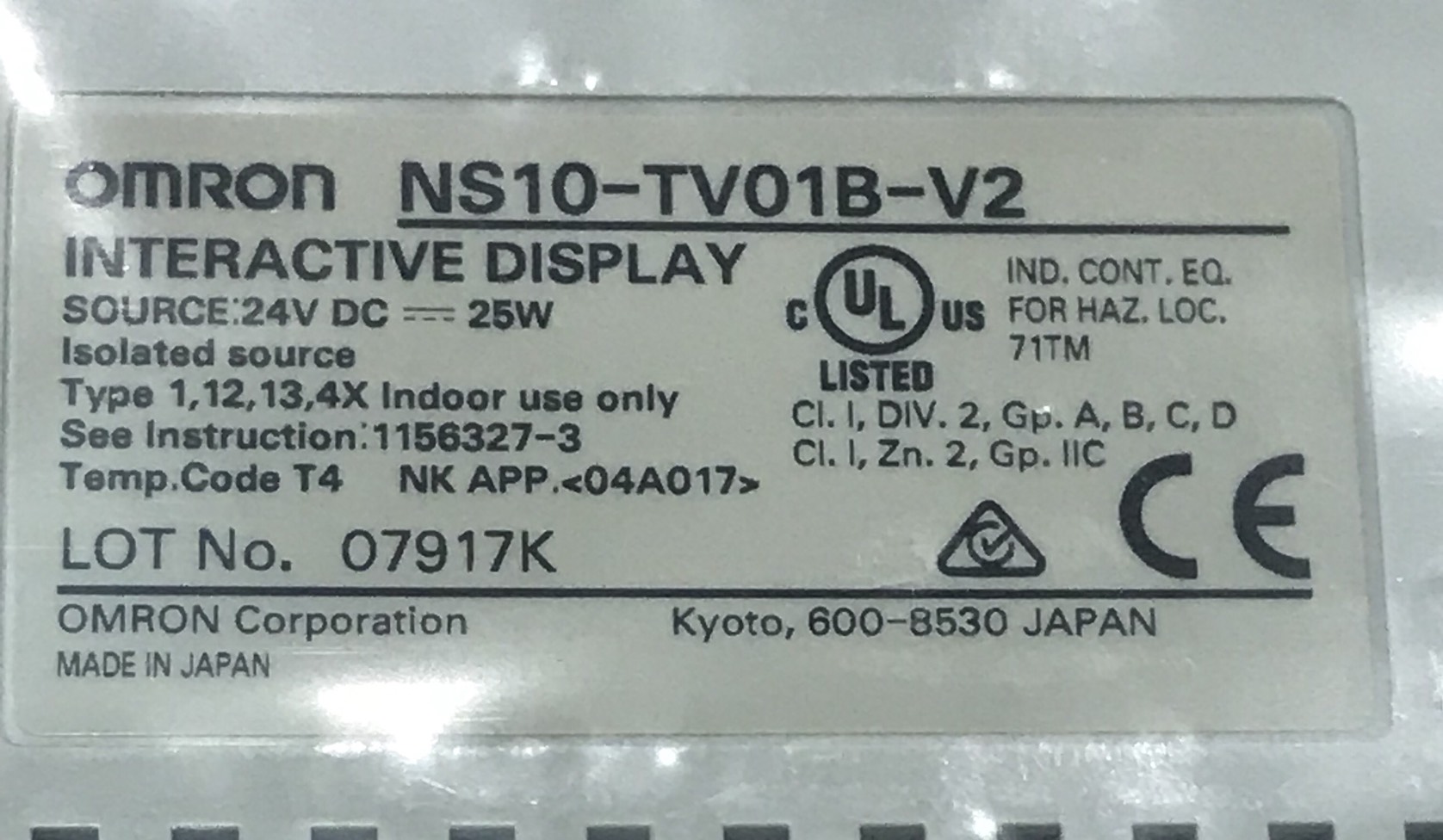 Touch Screen OMRON NS10-TV01B-V2 Touch Screen HMI Control Panel Display 10.4-inch Color TFT, 32,768 colors, VGA 640 x 480 pixels, Screen memory size: 60 MB, Input 24VDC, Case color Black NS Series จอสัมผัส จอทัชสกรีน ออมรอน