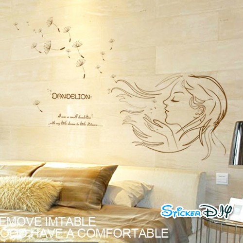 Transparent wall sticker สติ๊กเกอร์ติดผนัง DANDELION GIRL (กว้าง93cm.xสูง56cm.)