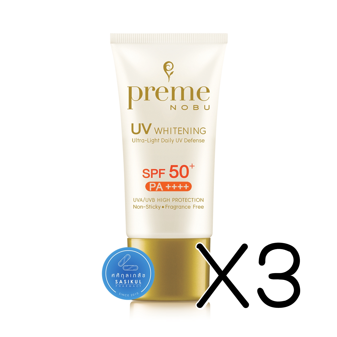 (ซื้อ3 ราคาพิเศษ) PREME NOBU UV WHITENING SPF50 PA+ 30G(สีทอง) พรีมโนบุ ยูวี ไวท์เทนนิ่ง ป้องกันแสงแดด พร้อมบำรุงให้ผิวขาวกระจ่างใส 30g.
