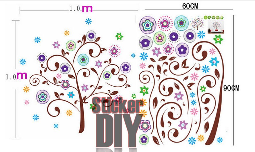 Transparent Wall Sticker สติ๊กเกอร์ติดผนัง Colorful Romantic (กว้าง100cm.xสูง100cm.)