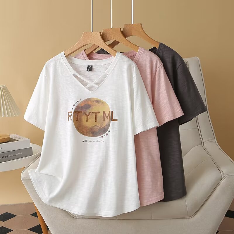 P3768 เสื้อแฟชั่นทรงปล่อย ชายโค้ง ผ้ายืดเนื้อดีพิมพ์ลาย