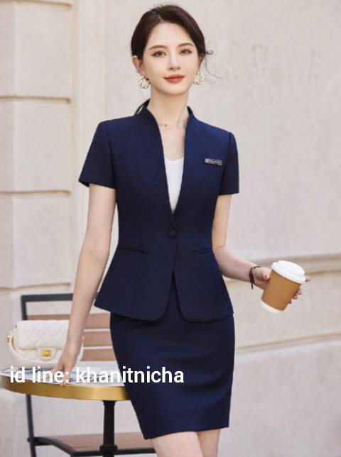 ชุดสูท ชุดพนักงานต้อนรับ ชุดคลินิคความงาม แขนสั้น สีเทา สีดำ