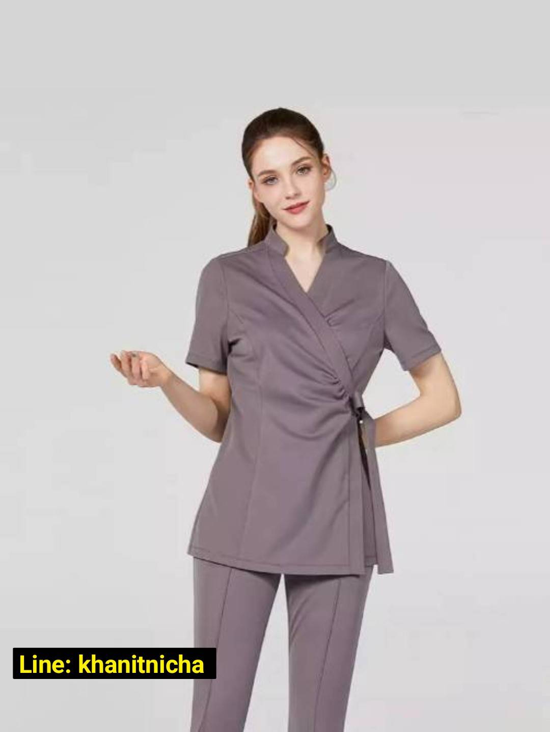 ชุดคลินิกความงาม ชุดนวดสปา ชุดพนักงานต้อนรับ ชุดพนักงานซาวน่า สีดำ สีเทา สีม่วง