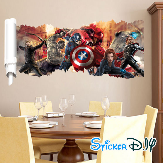Wall sticker สติ๊กเกอร์ติดผนัง 3D Avengers สไตล์ B (กว้าง90cm.xสูง50cm.)