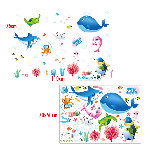 Wall sticker สติ๊กเกอร์ติดผนัง Underwater world XL7225 (กว้าง110cm.xสูง75cm.)