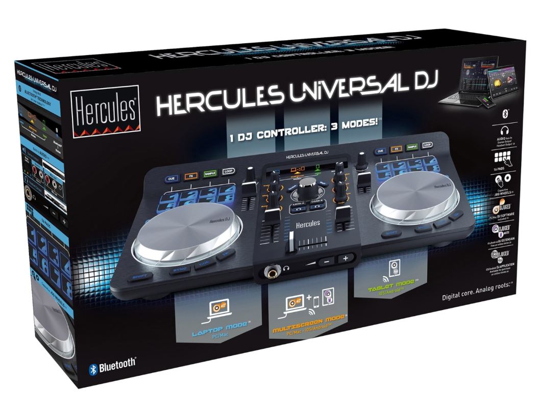 Hercules Universal DJ *ของแท้รับประกัน 1ปี* ดีเจคอนโทรลเลอร์ 2-Ch USB DJ Controller with Bluetooth, Android, iOS, PC, Mac