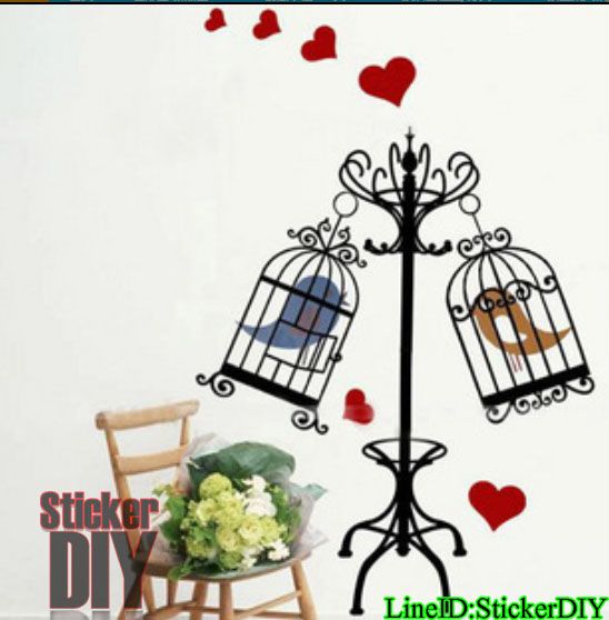 Transparent wall sticker สติ๊กเกอร์ติดผนัง Loving couple birdcage (กว้าง50cm.xสูง77cm.)