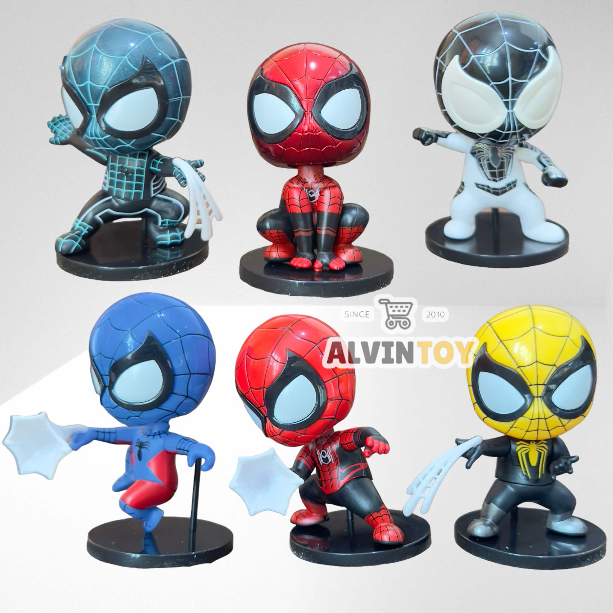 ชุดโมเดลสไปเดอร์แมน หัวสปริง ชุด 6 ตัว Spider Man Sense Cosbaby