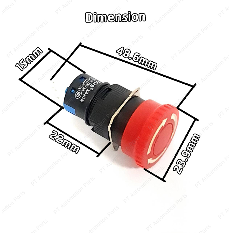 สวิตช์หยุดฉุกเฉิน สวิตช์หัวเห็ด TAYB K16-811 K16-811-N ø16mm 1NO/1NC AC-15-220V 5A/DC-13-220V 3A Emergency Stop Switch Mushroom Button Switch มีให้เลือก 2แบบ
