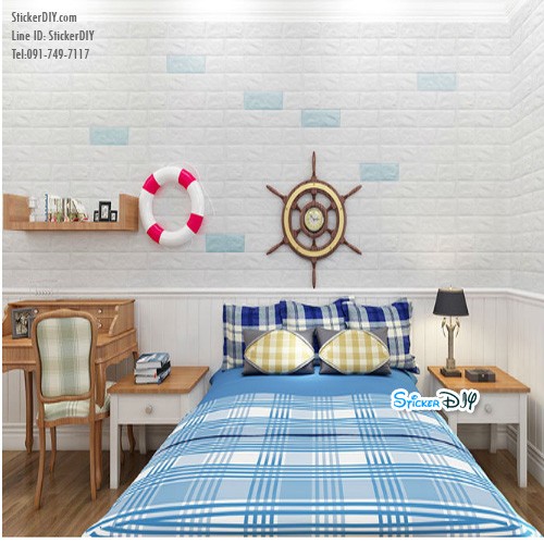 วอลเปเปอร์โฟม 3D วอลเปเปอร์ติดผนัง แบบโฟมลายอิฐนูน WF001A สีขาว (ขนาด70x77CM)