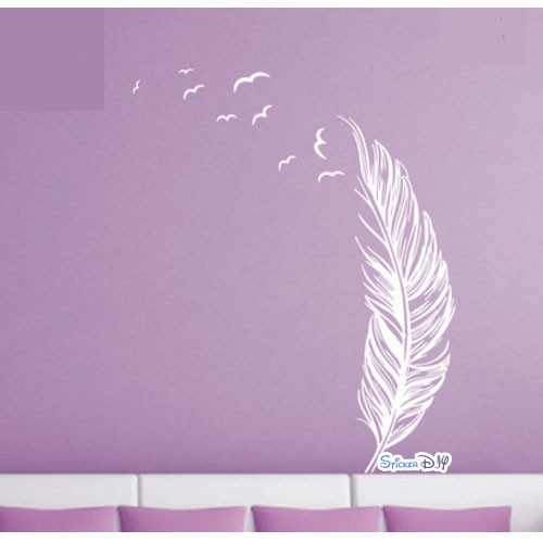 Vinyl wall sticker สติ๊กเกอร์ติดผนัง Feather ด้านขวา สีขาว (กว้าง120cm.xสูง180cm.)