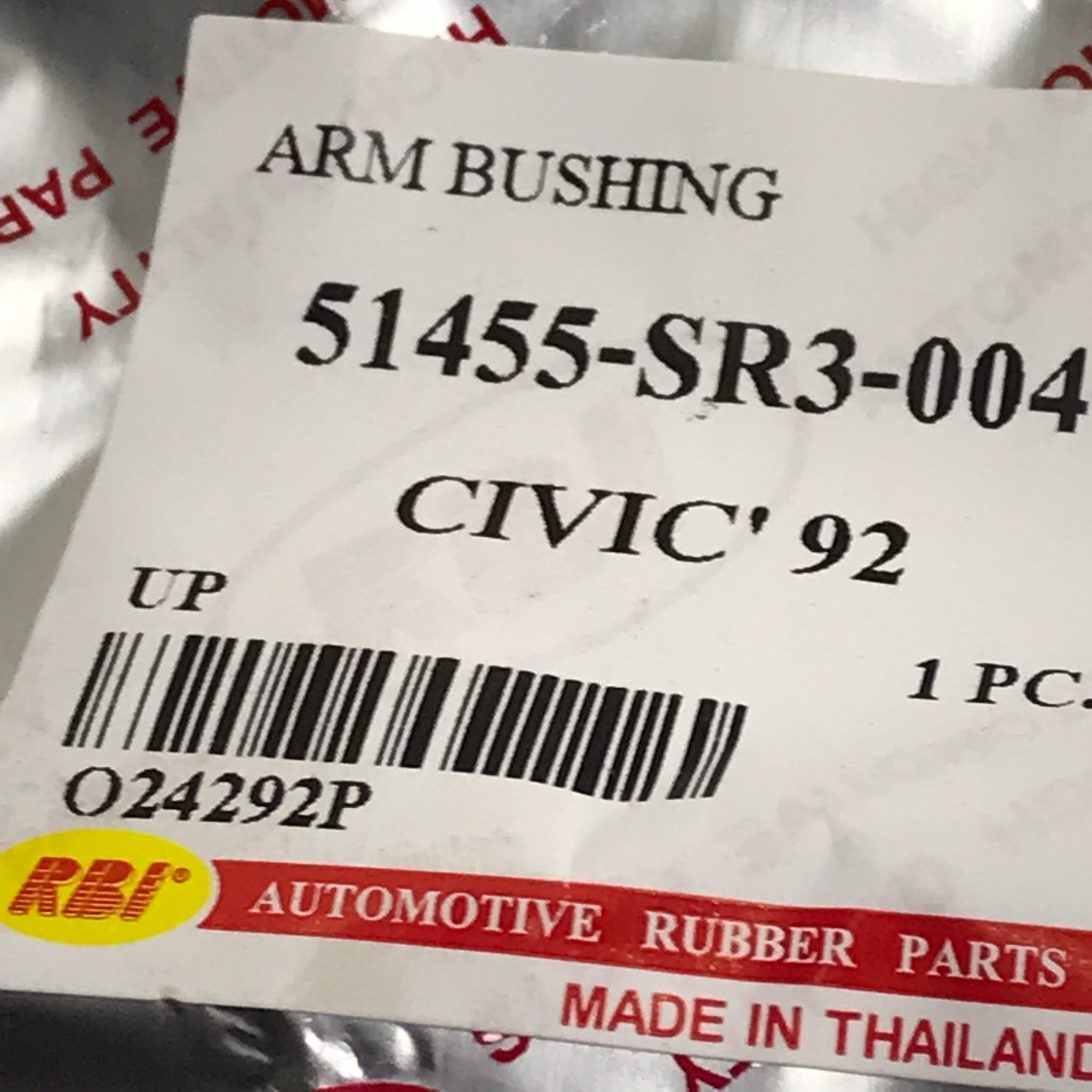 (1ตัว) บู๊ชปีกนก HONDA ตัวล่าง ตัวเล็ก Civic EK ปี 1996-2000 / CRV ปี 1997 ตัว ล่าง ฮอนด้า ซีวิค ซีอาร์วี / LOWER / SMALL ARM BUSHING ยี่ห้อ RBI เบอร์ 51360-S04-G00S / O24296WLS
