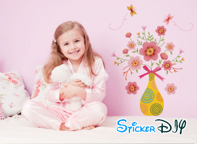 Transparent wall sticker สติ๊กเกอร์ติดผนัง แจกันดอกไม้ผีเสื้อ สไตล์ B (กว้าง80cm.xสูง80cm.)