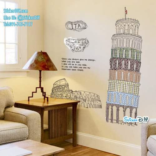 Transparent Wall Sticker สติ๊กเกอร์ติดผนัง ITA Tower of Pisu (กว้าง100cm.xสูง100cm.)