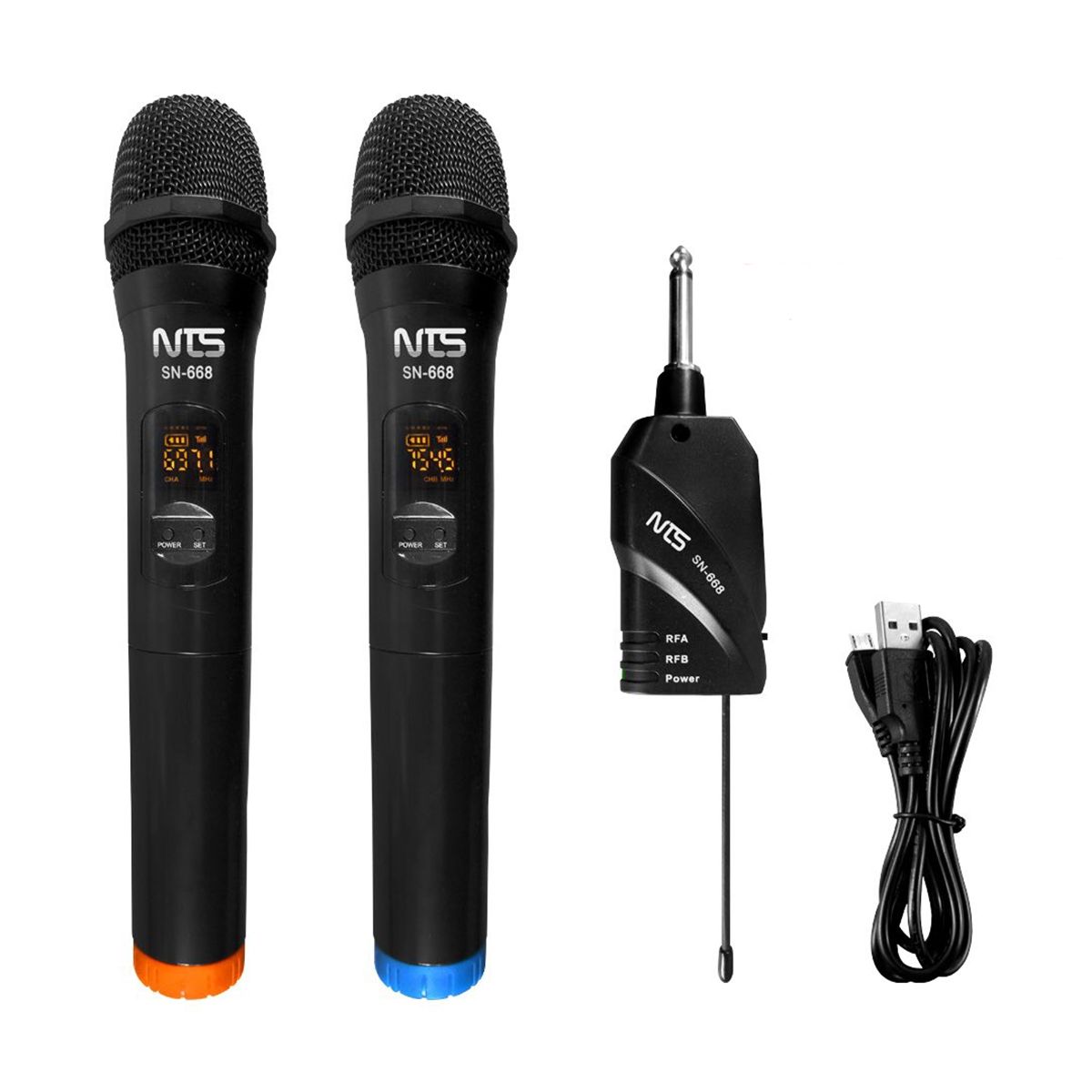NTS SN-668 *ของแท้* ไมโครโฟนไร้สายคู่, คลื่น UHF, ปรับได้ 40 ความถี่, ระยะ 50ม.-100ม., ตัวรับสัญญาณ มีแบตฯชาร์จได้ในตัว