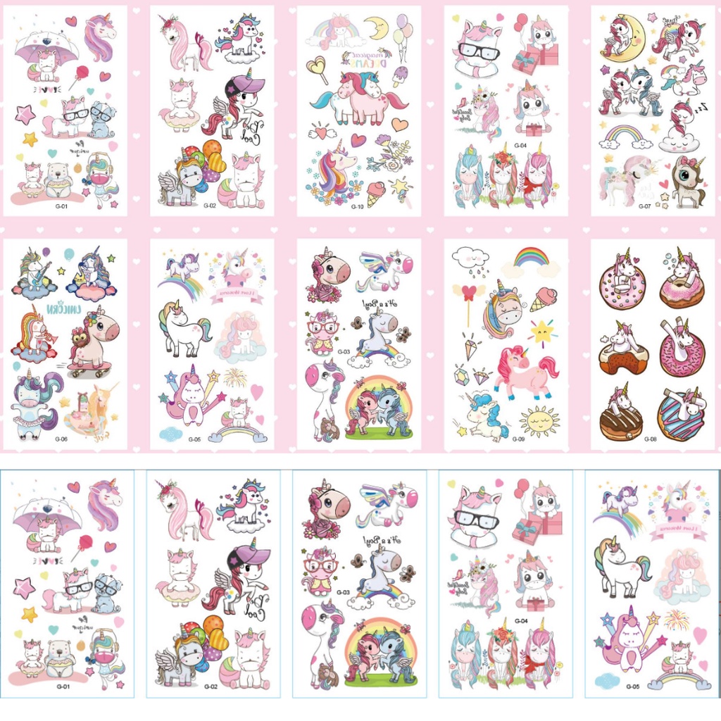 แทททู tattoo การ์ตูน ลายน่ารัก ยูนิคอร์น (G-01 - G-10)